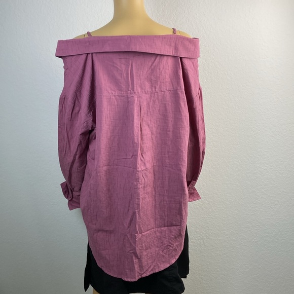 100% Cotton Off The Shoulder Button Down Oversized Stylish Shirt - Picture 5 of 10